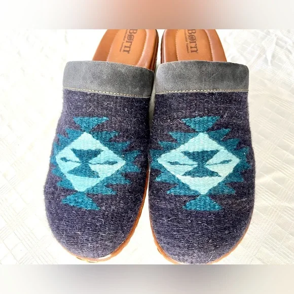 Womens Born Bandy Southwest Blanket Leather Sandal Clog Navy Blue US 11 EUR 43. - Picture 2 of 13